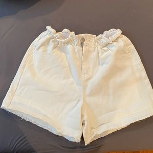 Paper bag white denim shorts